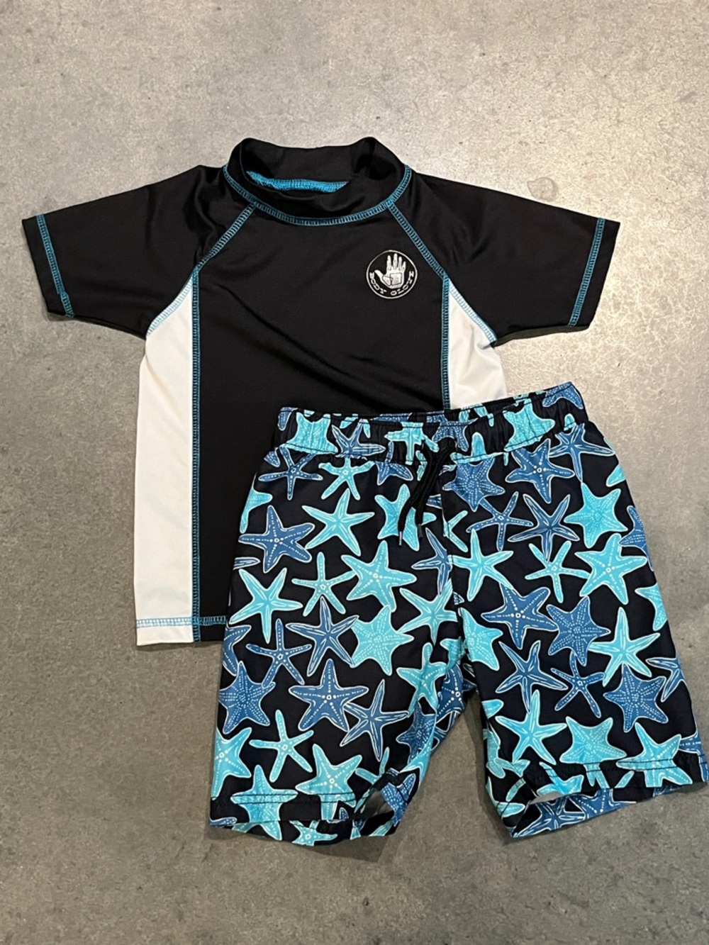 Old Navy Body Glove Black & Aqua Starfish Rash Guard Swim Set 5T